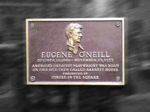 Eugen O'Neill historical plaque at 1500 Broadway (Times Square), New York City.