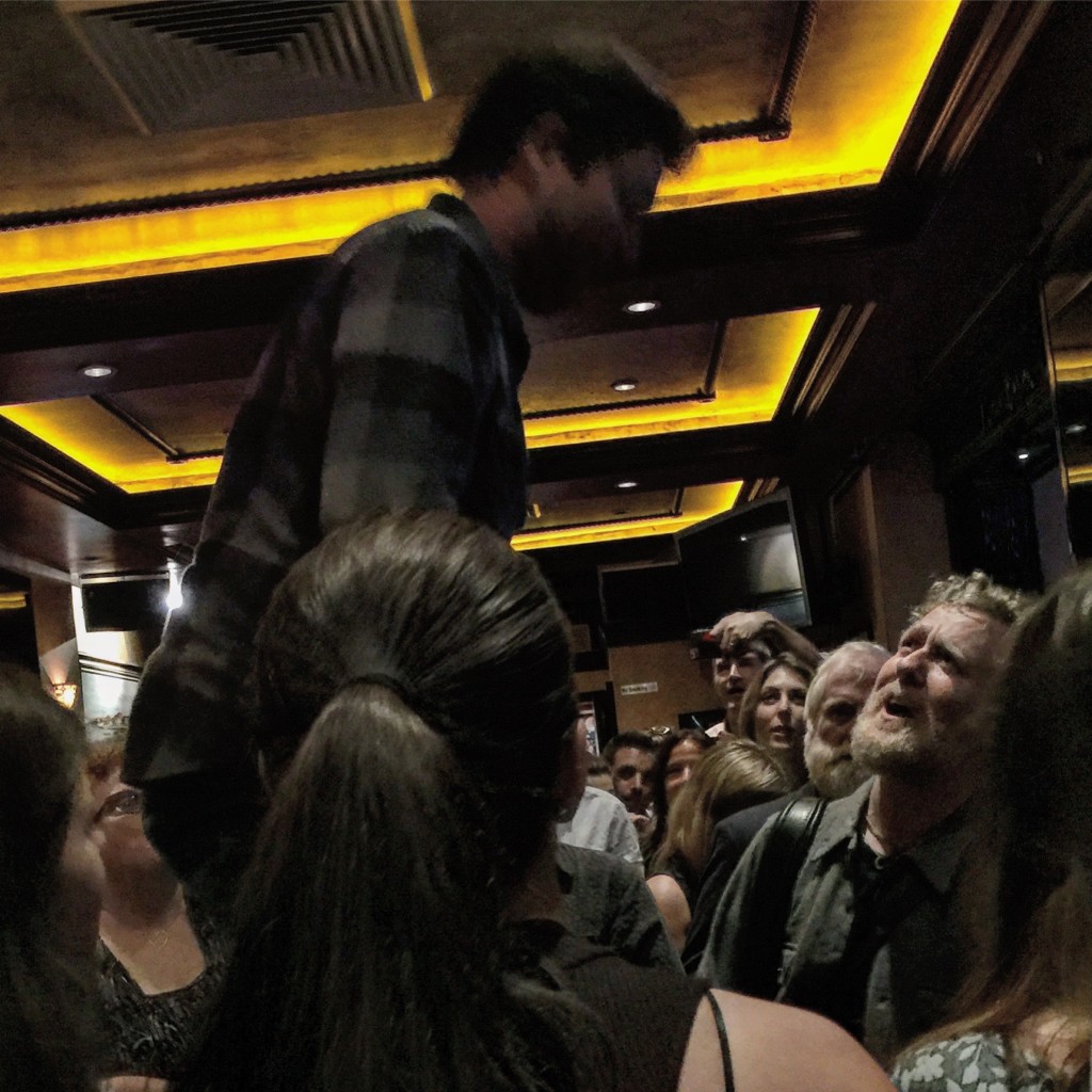 Glen Hansard, right, looks up at Brendan O'Shea
