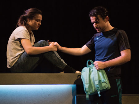 L-R: Eva O'Connor and Ciaran O'Brien in Fishamble's Maz and Bricks by Eva O'Connor. Photo credit Lunaria 