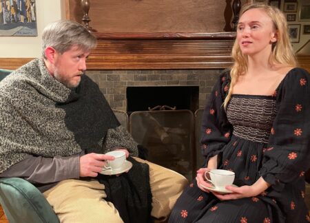 Photo of Brendan J. Mulhern and Annalisa Chamberlain as father and daughter in Boann and the Well of Wisdom