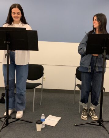 Megan and Shannon Haly in rehearsal for 'Cortisol' reading
